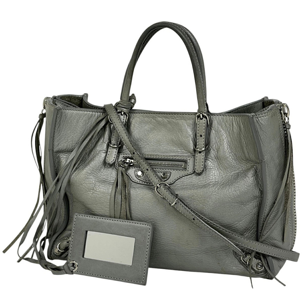 Balenciaga Paper Zip Around Handbag Shoulder Bag Leather Gray